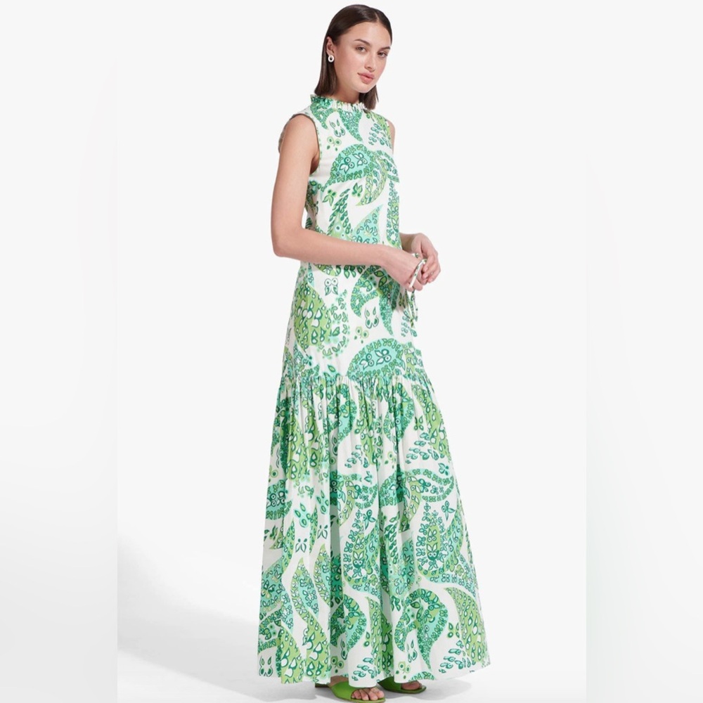 STAUD Green and White Maxi Dress
